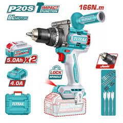 Total TIDLI201668 | Brushless Cordless Impact Drill - 20V 166Nm with Batteries & Charger