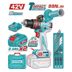 Total TIDLI429982 | Brushless Cordless Impact Drill - 99Nm with Batteries & Charger