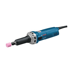 Bosch die grinder with a blue body, black and silver accents, and a pink grinding wheel.
