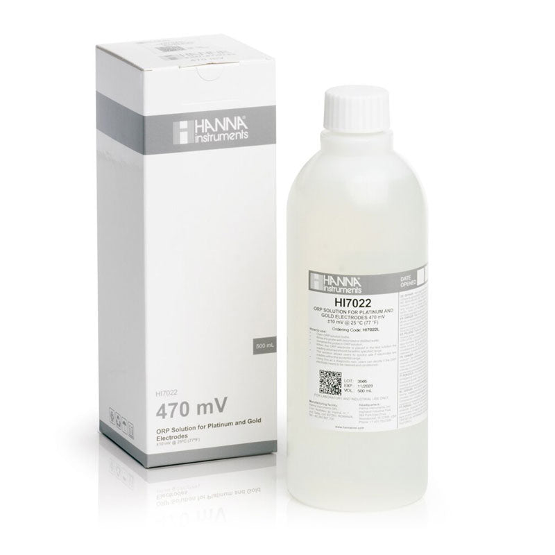 Bottle and box of Hanna HI7022L calibration solution on a white background