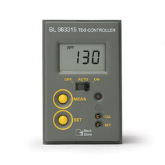 Digital Hanna TDS Mini Controller with a digital screen displaying a value, and buttons labeled MEAS, AUTO, and CAL.