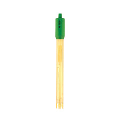 A single yellow Hanna PEI body pH electrode with a green cap, used for analytical purposes in science and laboratory settings.