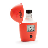 A red Hanna Iron HR Handheld checker HI721 with a digital display showing iron levels in ppm.