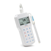 A Hanna HI98162 Professional Portable pH Meter for Milk with a digital display, buttons for navigation, and a probe for measurement.