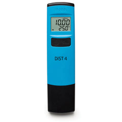 A Hanna DiST4 conductivity pocket tester with a blue body, digital display, and black accents.