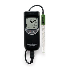 Leather and paper pH meter HI99171 with digital display on a white background