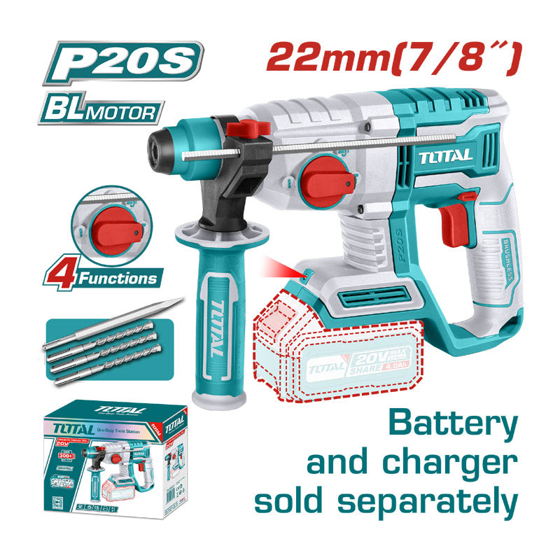TOTAL TRHLI20208 20V Cordless Rotary Hammer (Bare Tool)