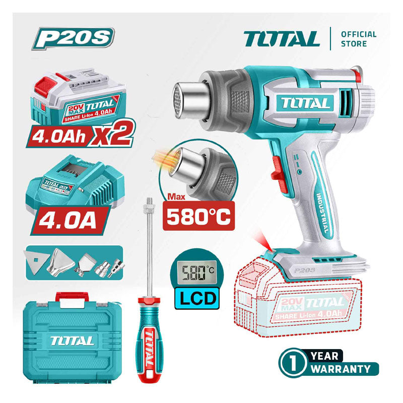 Total TBLI20582 | Cordless Heat Gun - 20V LCD Control with Batteries & Charger