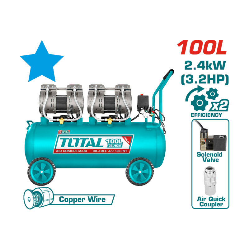 Total TCS2241008 | Oil Free Air Compressor - 3.2HP 100L