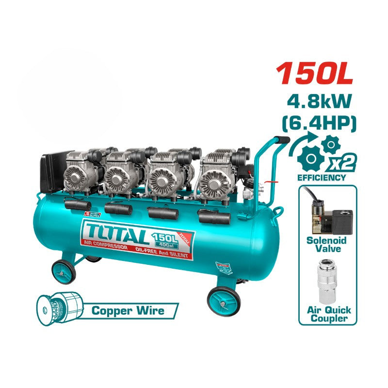 Total TCS4481508 | Oil Free Air Compressor - 6.4HP 150L