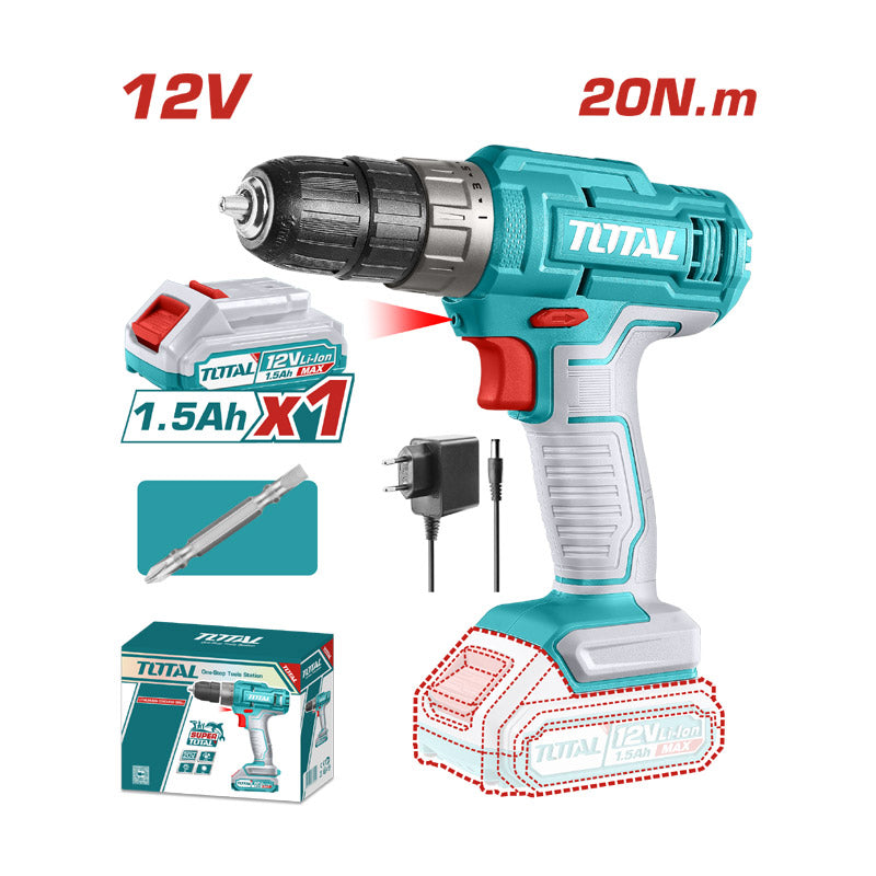 Total TDLI1218 | Cordless Drill - 12V - 20Nm with Battery & Charger
