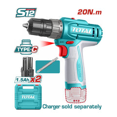 Total TDLI12206 | Cordless Drill - 12V - 20Nm 2-Speed with Batteries, Charger Sold Separately