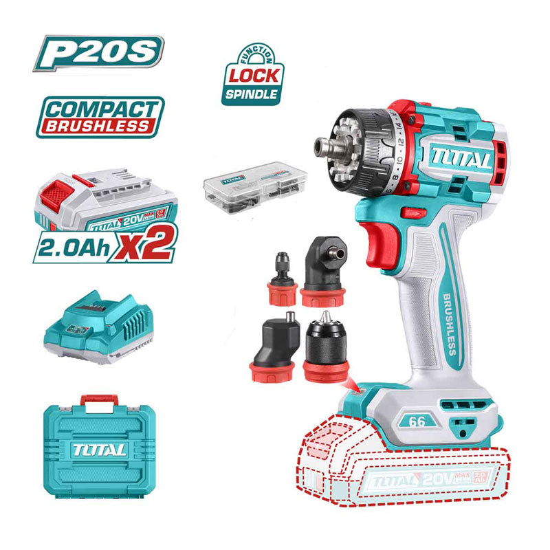 Total TDLI206686 | Cordless Multi-Head Drill Driver - 20V with Batteries & Charger