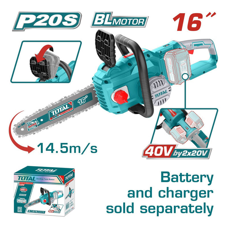 Total TGSLI40168 | Cordless Chain Saw - 40V 16 Inch Bare Tool