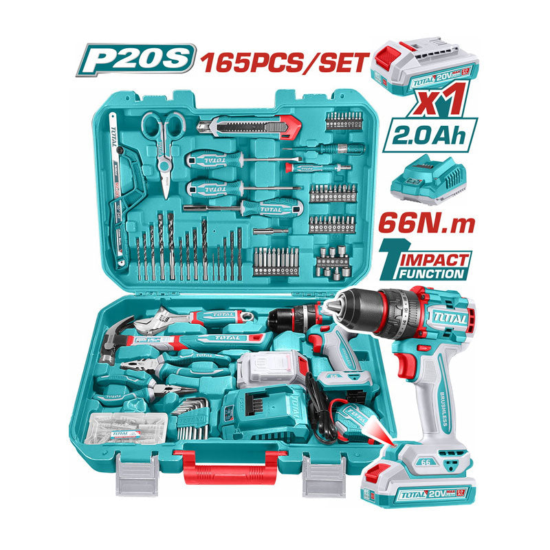 Total THKTHP11652 | Tools Set - 165 Pcs with 20V Impact Drill, Battery & Charger