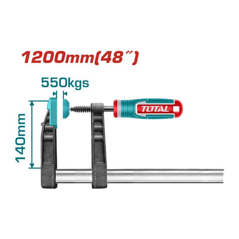 TOTAL THT1321402 Heavy-Duty Woodworking F-Clamp (1200x140mm)