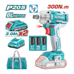 Total TIWLI2001 | Cordless Impact Wrench - 20V 300Nm with Batteries & Charger