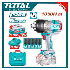 Total TIWLI20105 | Cordless Impact Wrench - 20V 1050Nm with Batteries & Charger
