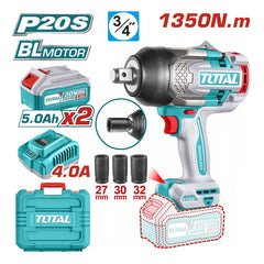 Total TIWLI20135 | Cordless Impact Wrench - 20V 1350Nm with Batteries & Charger