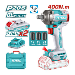 Total TIWLI2040 | Cordless Impact Wrench - 20V 400Nm with Batteries & Charger