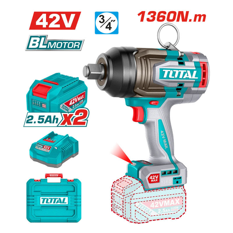 Total TIWLI421362 | Cordless Impact Wrench - 1360Nm with Batteries & Charger