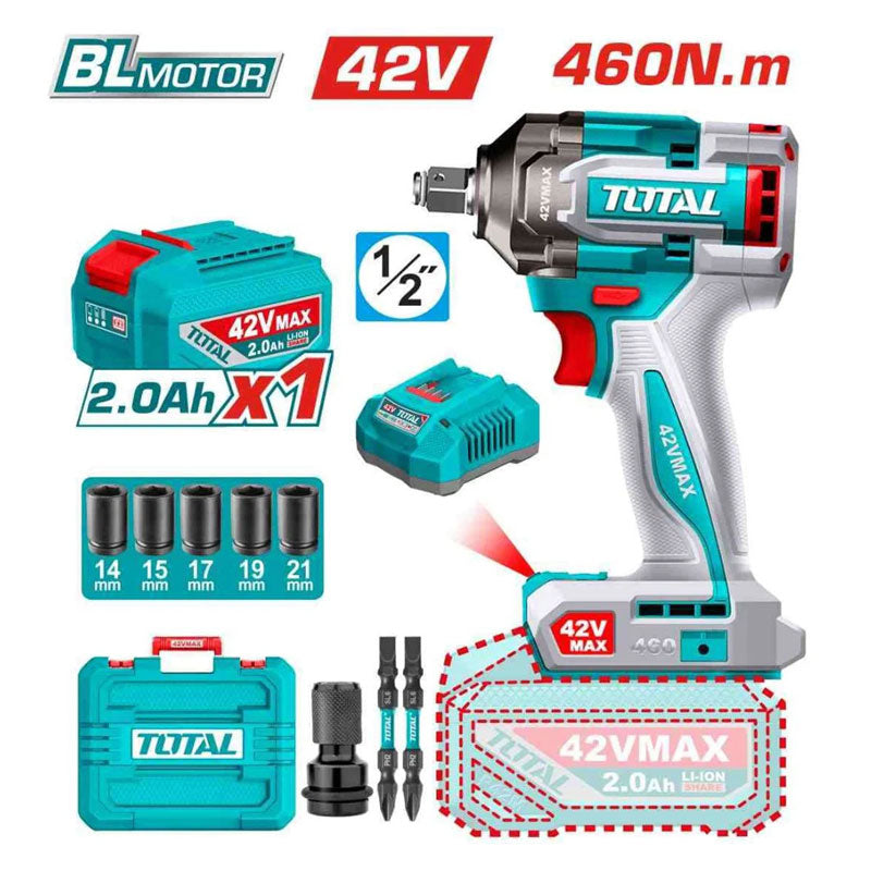 Total TIWLI42461 | Cordless Impact Wrench - 460Nm with Battery & Charger
