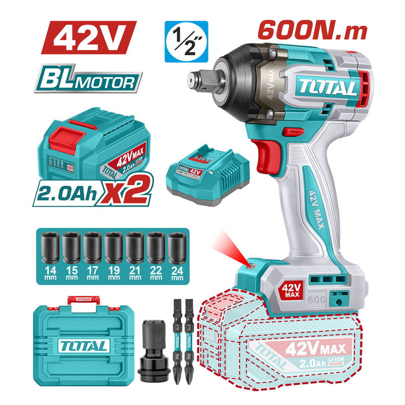 Total TIWLI42602 | Cordless Impact Wrench - 600Nm with Batteries & Charger