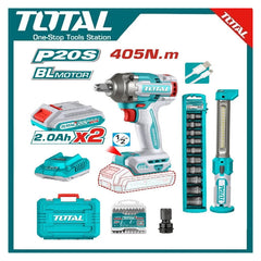 Total TOSLI23056 | Cordless 2 Pcs Combo Kit - 20V Impact Wrench & Work Lamp with Batteries & Charger