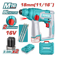 Total TRHLI16168 | Cordless Rotary Hammer - 16V - 18mm with Batteries & Charger