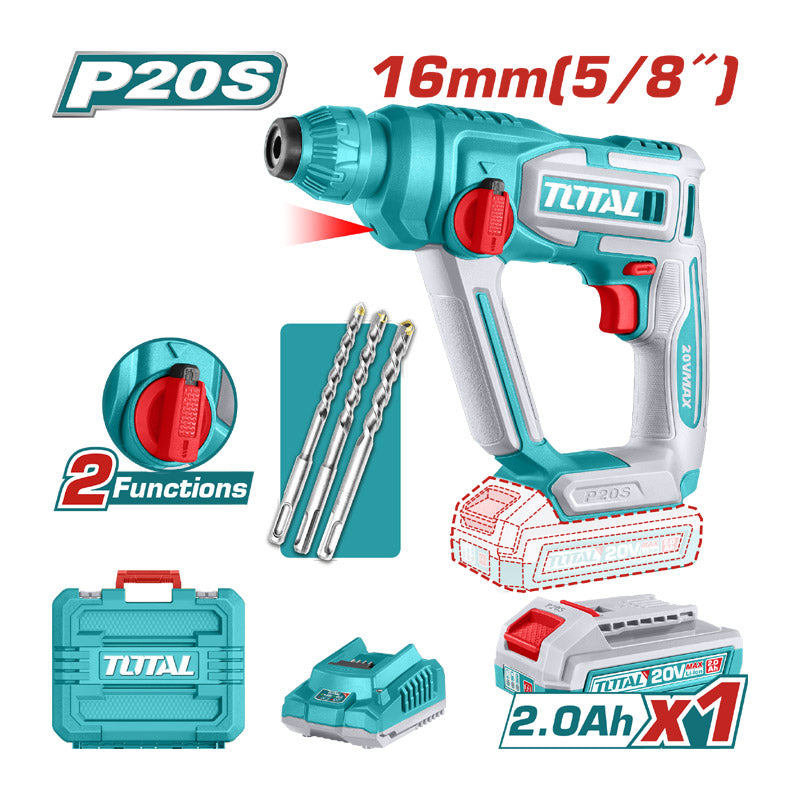 Total TRHLI201681 | Cordless Rotary Hammer - 20V 16mm with Battery & Charger