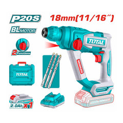 Total TRHLI201881 | Brushless Cordless Rotary Hammer - 20V 18mm with Battery & Charger