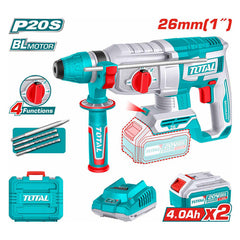 Total TRHLI202682 | Brushless Cordless Rotary Hammer - 20V 26mm with Batteries & Charger