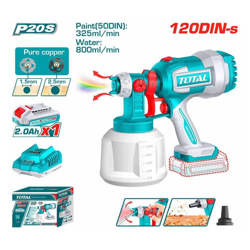 Total TSGLI20042 | Cordless Spray Gun - 20V 1000ml with Battery & Charger