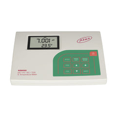 ADWA AD8000 | Professional pH, ORP, Conductivity, TDS & Temperature Bench Meter with a white plastic casing, a green control panel on the front, and a digital LCD screen.