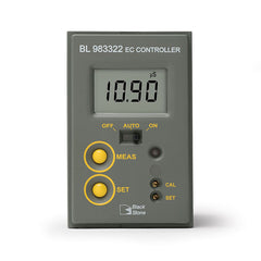 A digital Hanna conductivity controller BL983322 with a gray casing, displaying a digital screen, and yellow accents on the buttons.