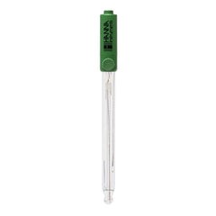 A Hanna brand pH electrode with a glass body and a green cap.