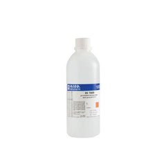 A bottle of Hanna pH Buffer Solution 9.18, 500ml, with label and orange warning sign.