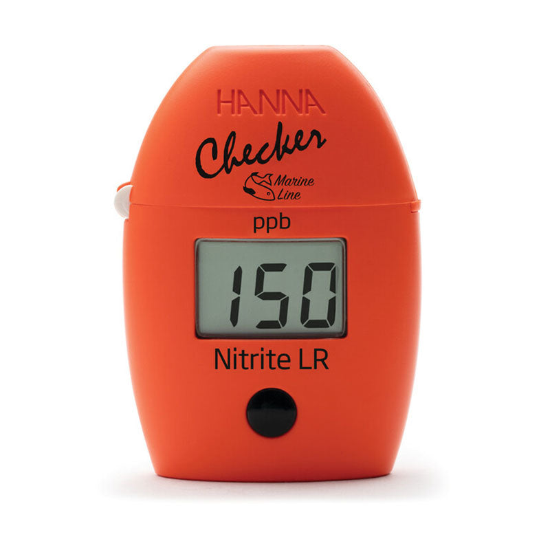 Orange Hanna Checker with digital display for nitrite LR HI767 on a white background