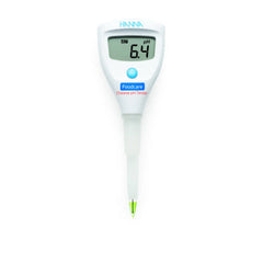 HI981032 Hanna pH tester for cheese with a digital display showing the pH level, conical glass tip, and branding details.