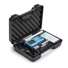 Portable pH meter Hanna HI9811-51 with cables in a black foam-lined case.