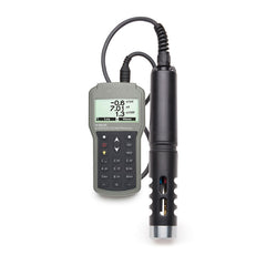 A Hanna Portable pH/ORP/EC/Pressure/Temperature Meter with a digital sensor probe, displayed on a white background.