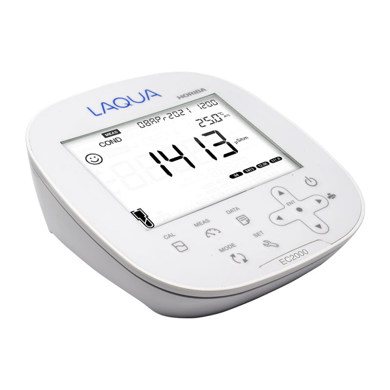 HORIBA LAQUA EC2000 | Benchtop Conductivity, TDS, Resistivity & Salinity Meter with a white plastic casing and a color LCD screen showing the reading 1413.