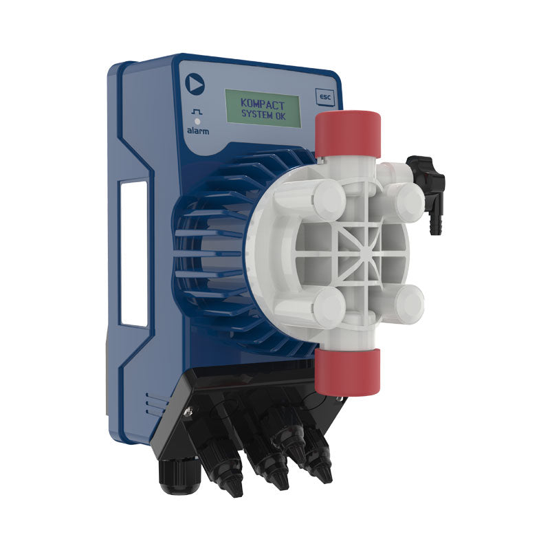SEKO Kompact proportional dosing pump with blue casing and red and black components on a white background