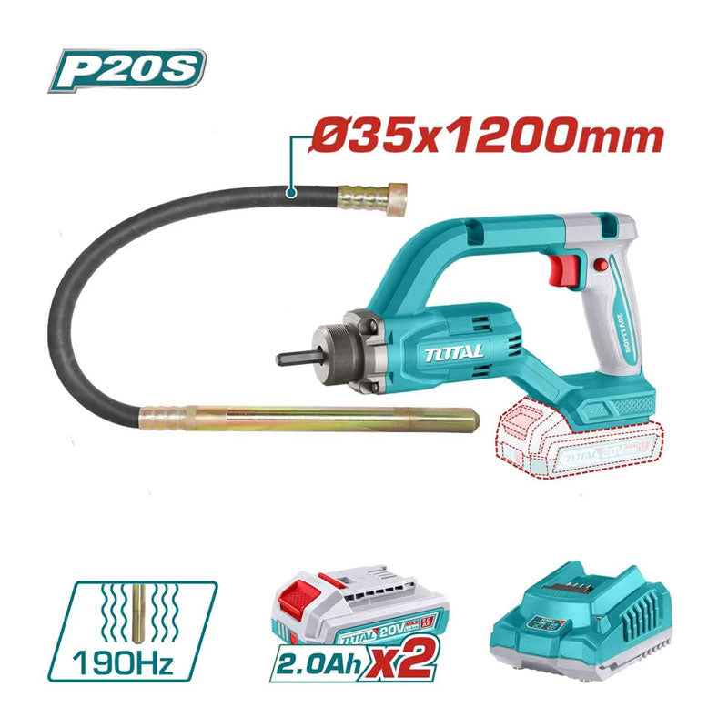 Total TCVLI2025021 | Cordless Concrete Vibrator - 20V 35mm with Batteries & Charger