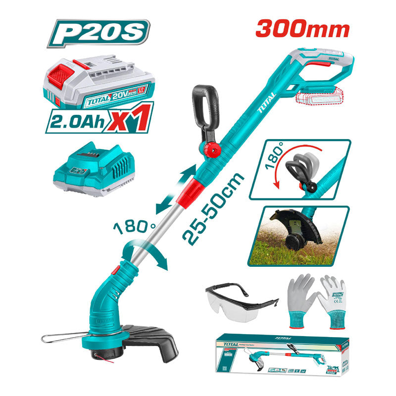 TOTAL TGTLI20301 20V Cordless Grass Trimmer Kit (1x 2.0Ah Battery)