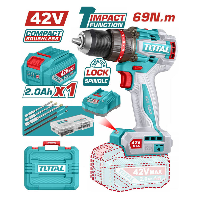 Total TIDLI426981 | Compact Cordless Impact Drill - 69 N.m with Battery & Charger