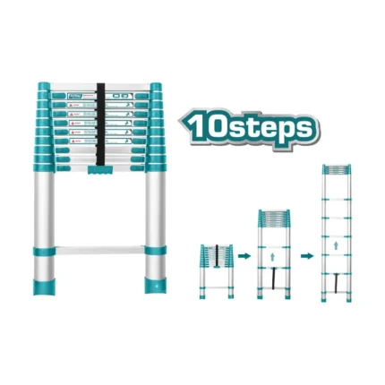 Total THLAD08101 Aluminium Telescopic Ladder – 10 Steps